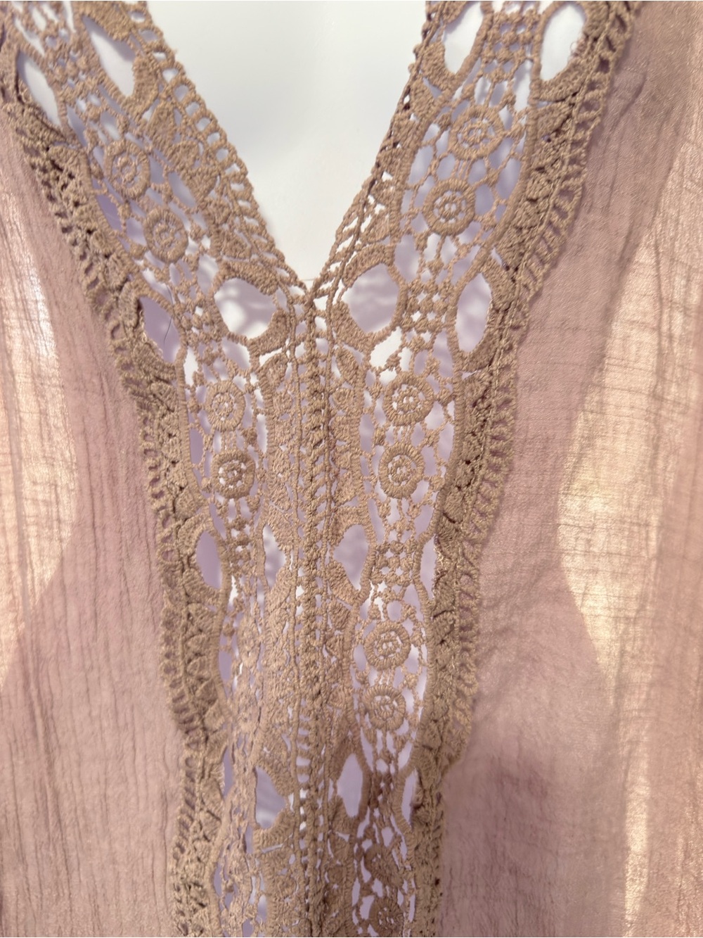 Sheer Crochet Trim Kimono Cover-Up in Dusty Lavender - Picture 3 of 4